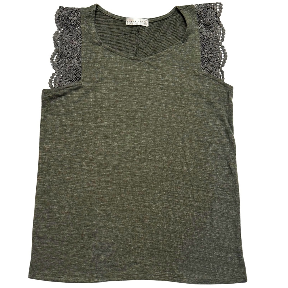 Retrelogy Women’s Crochet Trim Tank Top, Green, Size Small